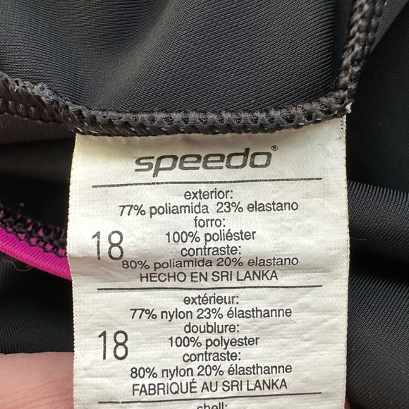 Speedo Ultraback Swimsuit Black with Hot Pink Piping One Piece Racerback Size 18 - Picture 12 of 16